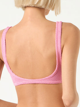 Woman pink crinkle bralette top swimsuit