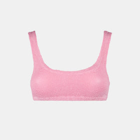 Woman pink crinkle bralette top swimsuit