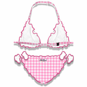 Girl triangle bikini with gingham print