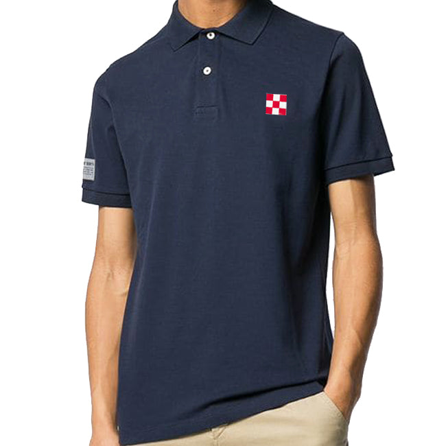 Polo piquet blu con logo St. Barth check