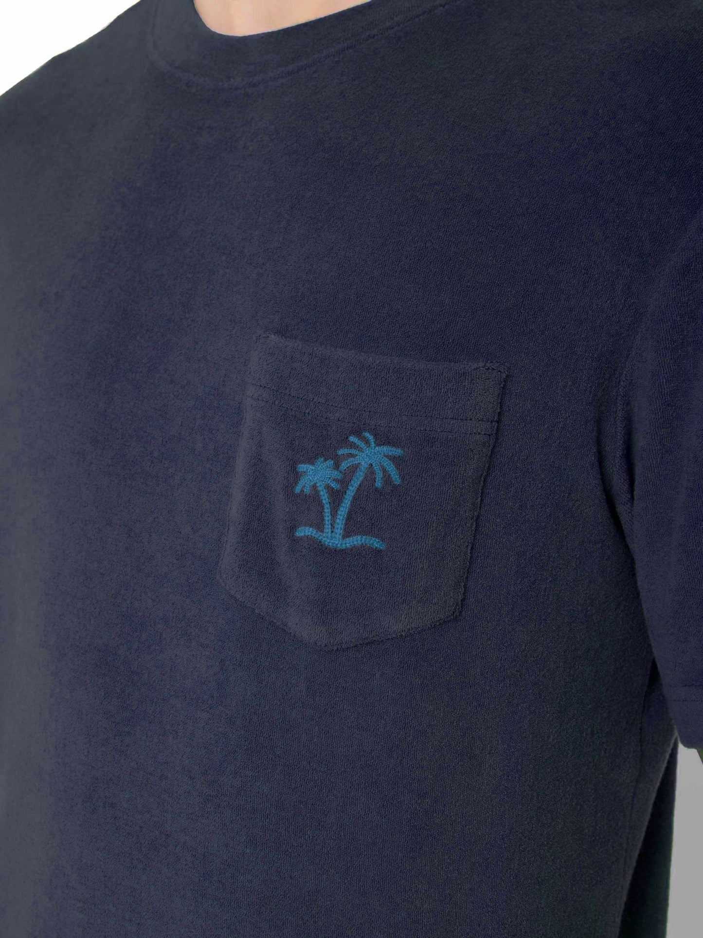 Man blue navy terry t-shirt with pocket