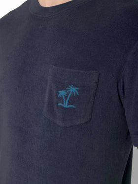 Man blue navy terry t-shirt with pocket