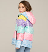 Girl hooded down padded jacket bandanna print