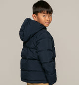 Kid hooded down padded jacket tartan lining