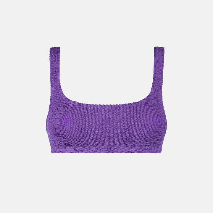 Lilafarbener Damen-Badeanzug mit Bralette-Oberteil in Crinkle-Optik