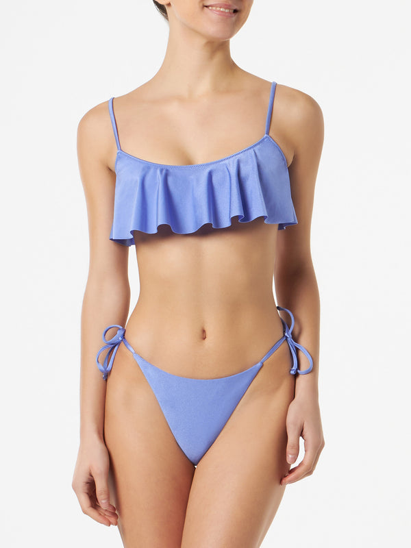 Bikini da donna a bralette lilla con volant