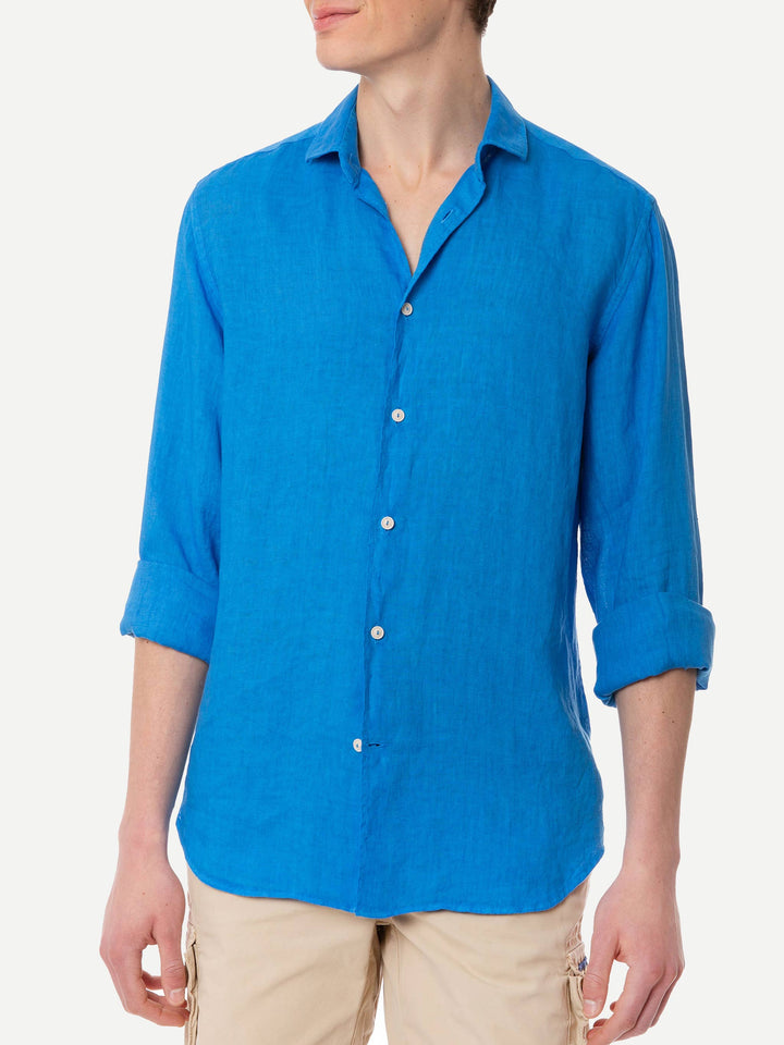 Man bluette linen Pamplona shirt