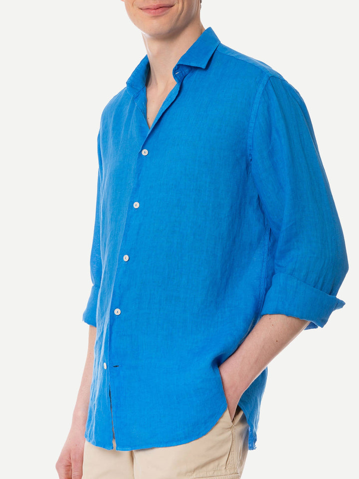 Man bluette linen Pamplona shirt