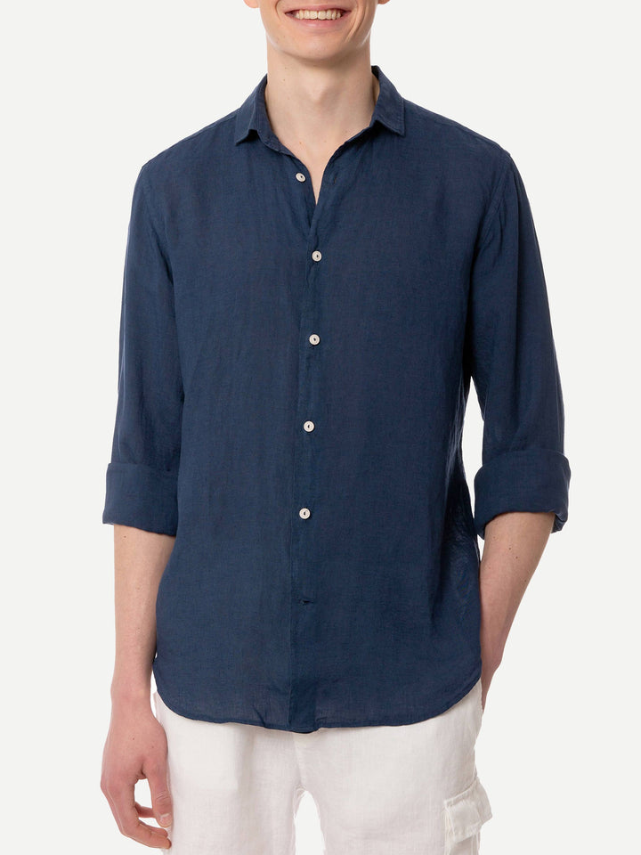 Man navy blue linen Pamplona shirt