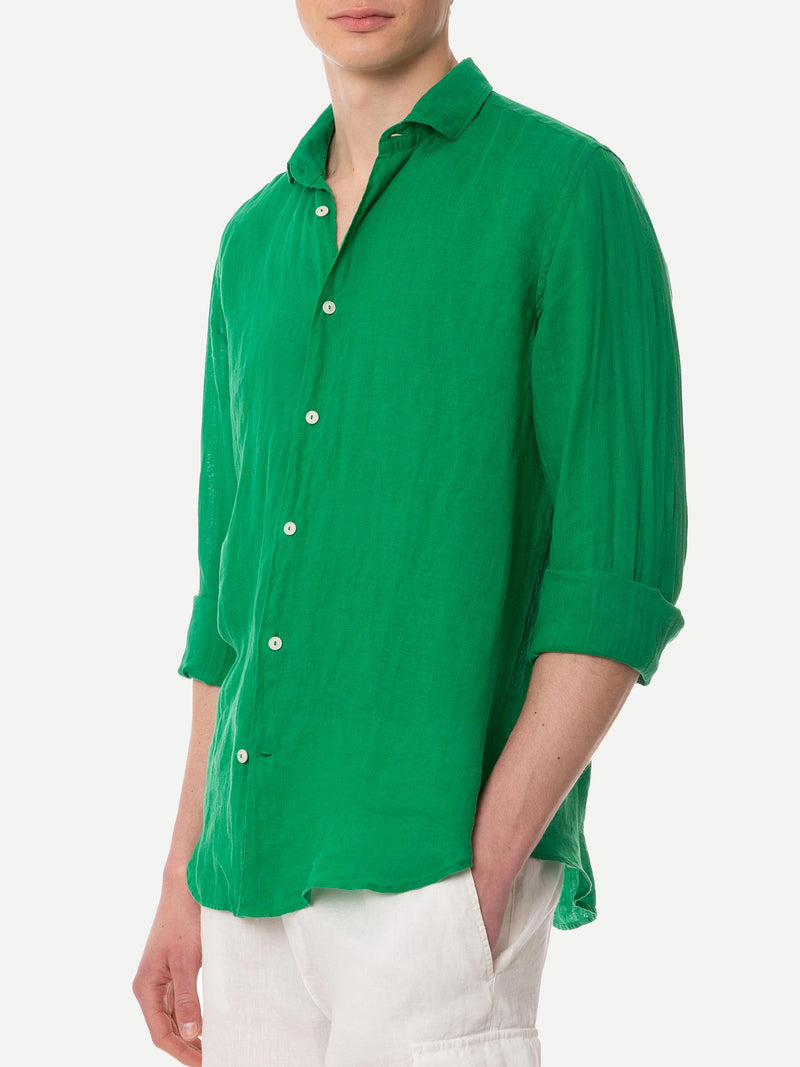 Man green linen Pamplona shirt