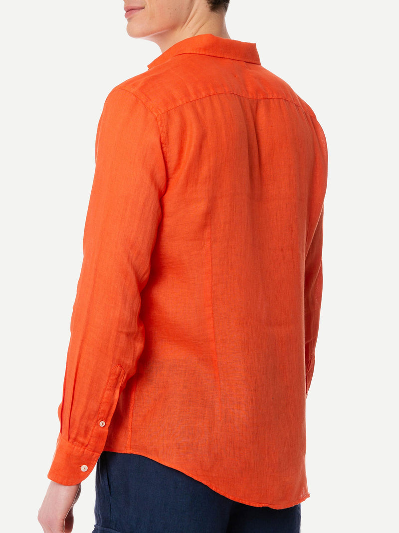 Camicia da uomo Pamplona in lino color arancio acqua