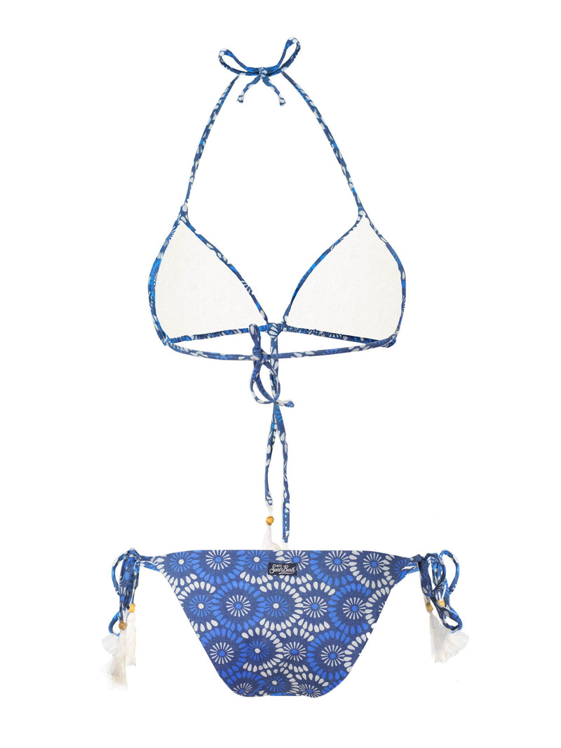 Triangel-Bikini mit Blumen-Denim-Print