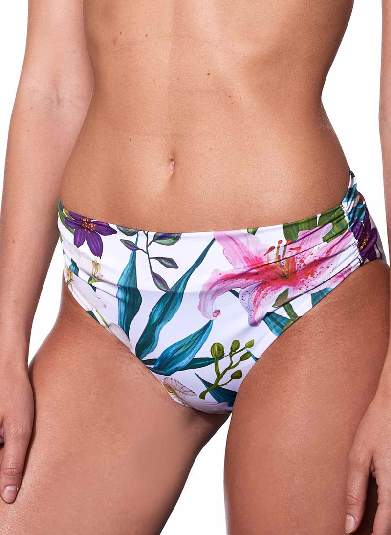 Badeslip mit tropischem Print und hoher Taille