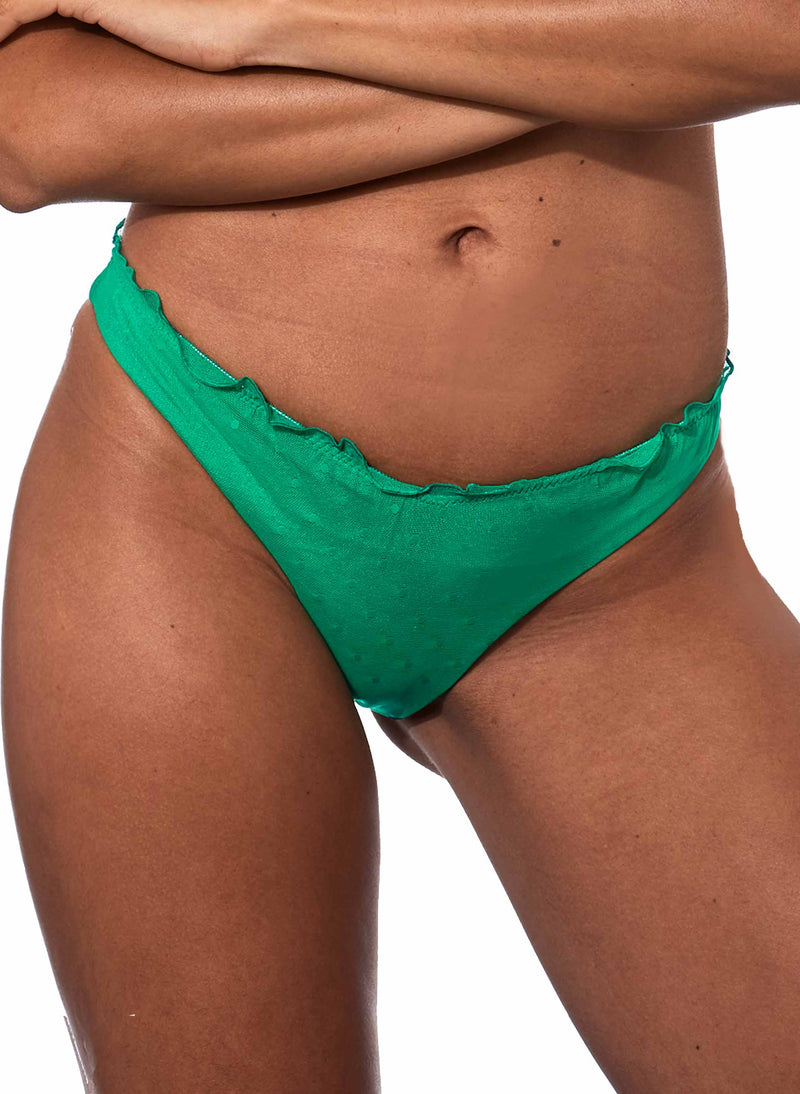 Woman emerald green cheeky swim briefs