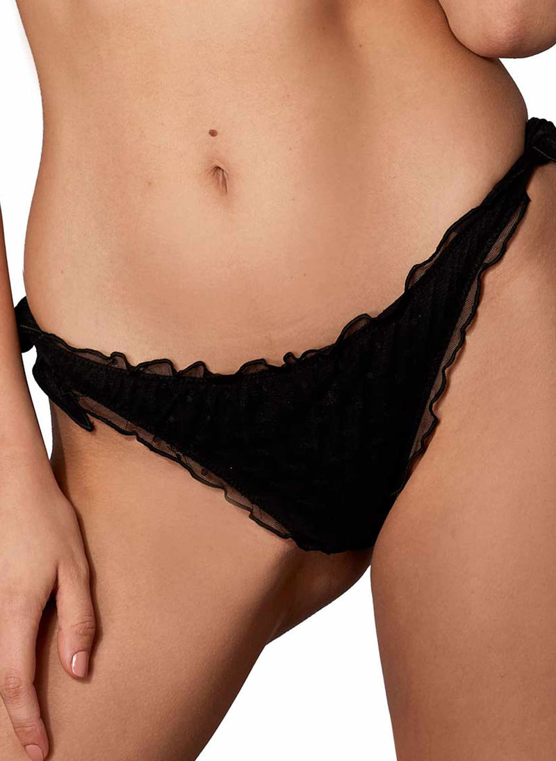 Black swim briefs with tulle