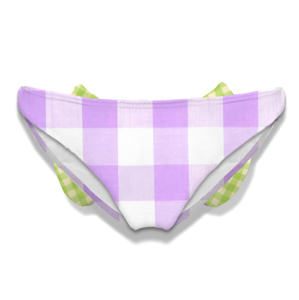 Slip da bagno da bambina con fiocco vichy