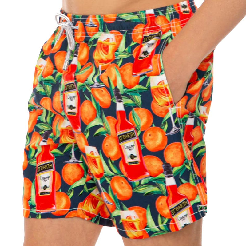 Mittellange Badeshorts mit Spritz-Time-Blaudruck