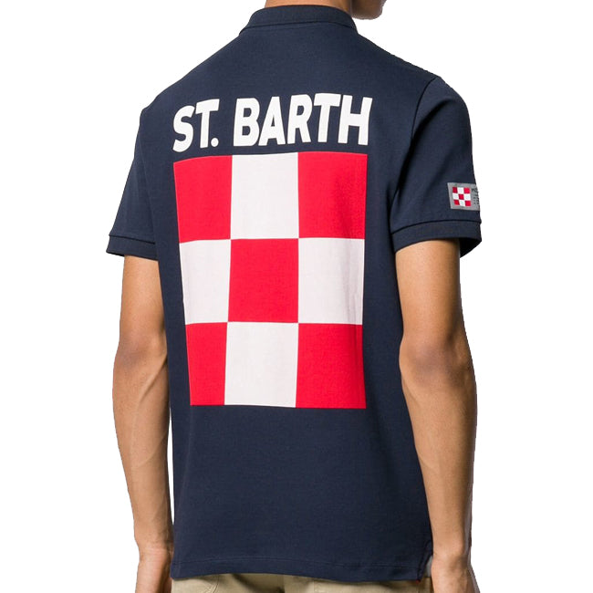 Polo piquet blu con logo St. Barth check