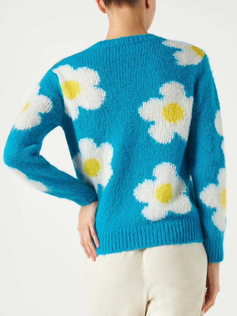 Woman brushed sweater with daisies and Summer dreamer embroidery