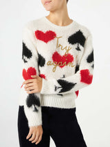 Woman brushed sweater with spades and hearts embroidery