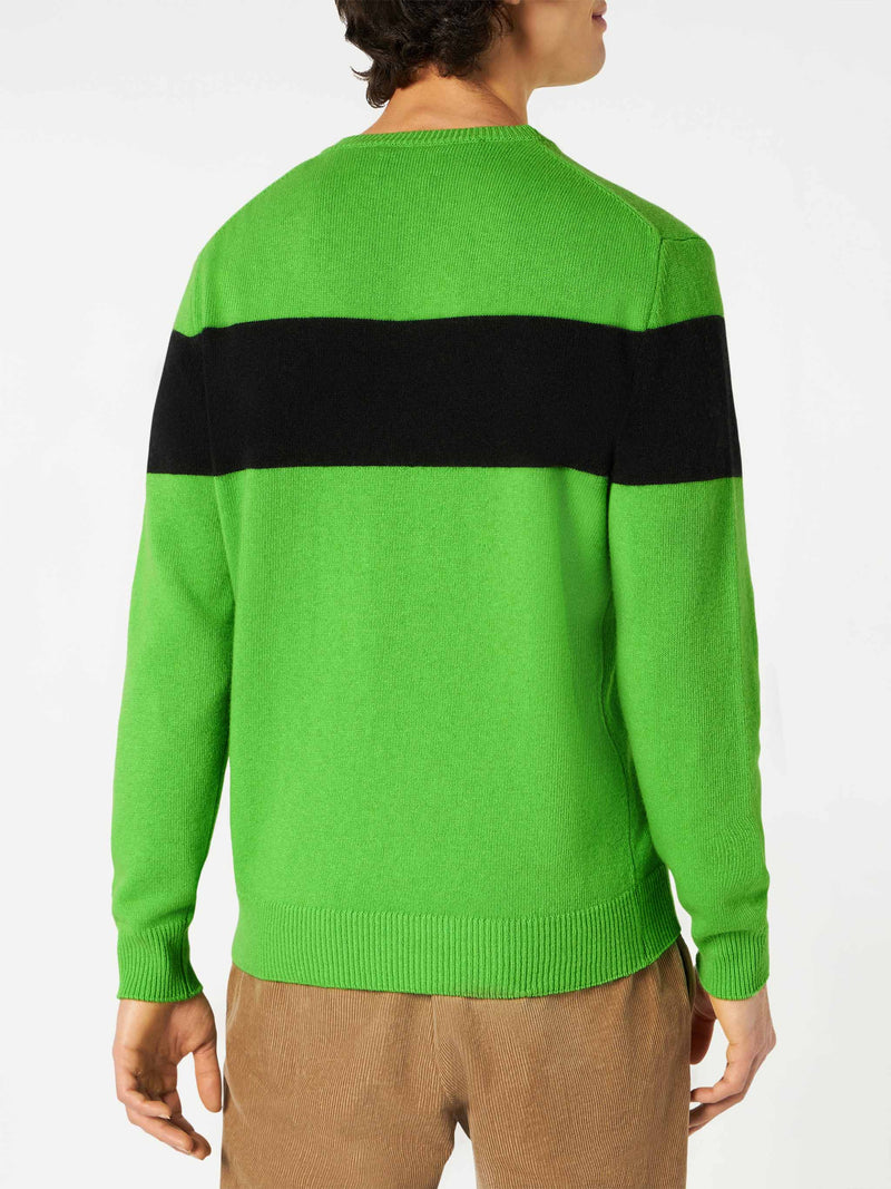 Fluogrüner Herrenpullover mit Off-Piste-Schriftzug