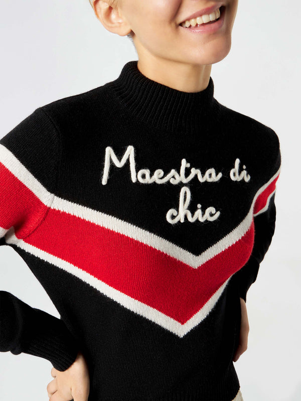 Maglia da donna mezzo collo alto con ricamo Maestra di chic