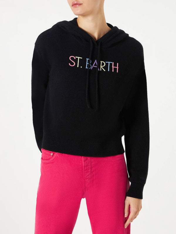 Cropped knit hoodie with St. Barth embroidery