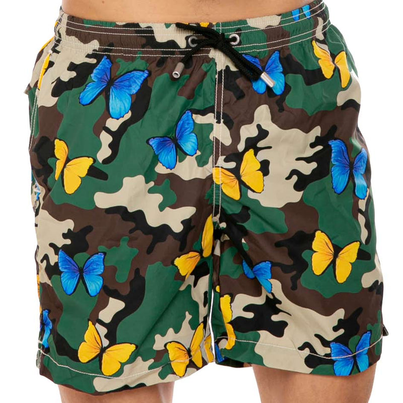 Light fabric man swim shorts butterfly and camouflage print