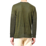 Military green Linen Man T-Shirt long sleeves