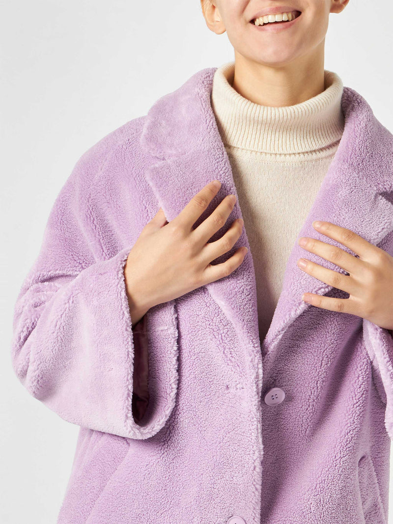 Woman coat lilac teddy fabric