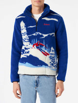 Man sherpa fleece jacket with mountain pattern