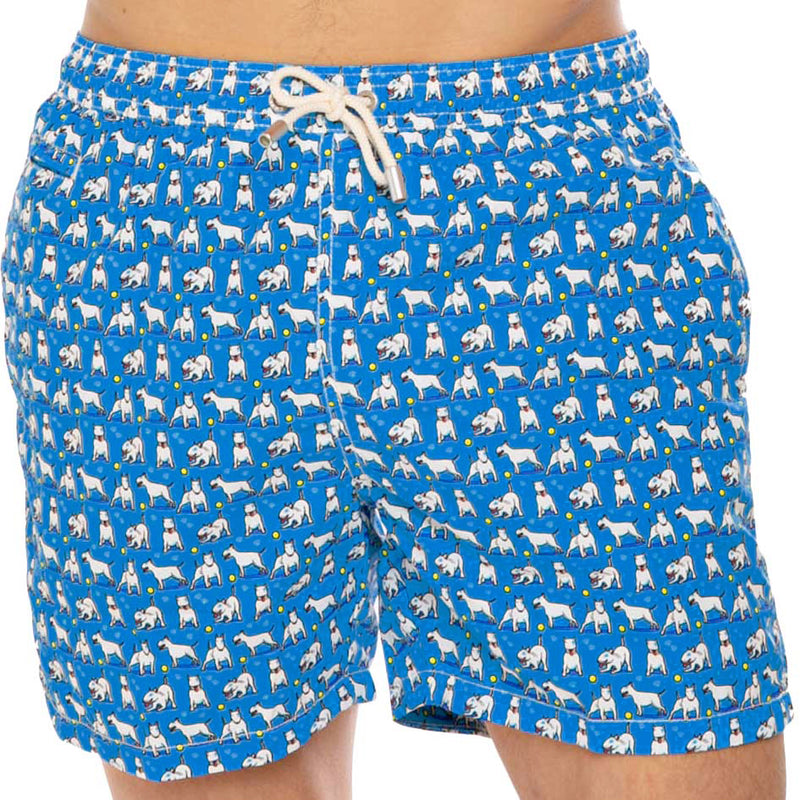 Herren-Badeshorts aus leichtem Stoff mit Bullterrier-Print