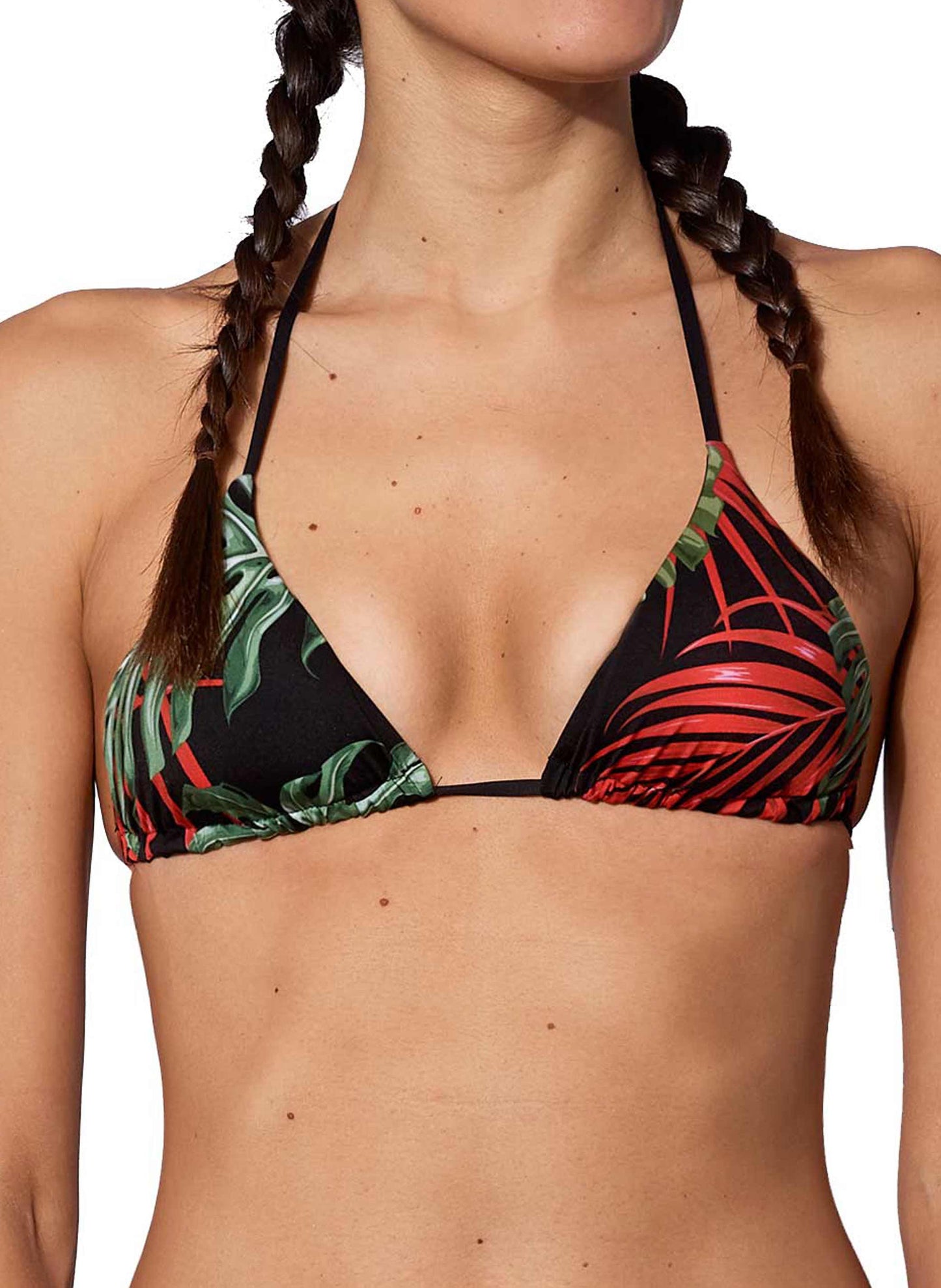 Top a triangolo con stampa tropicale