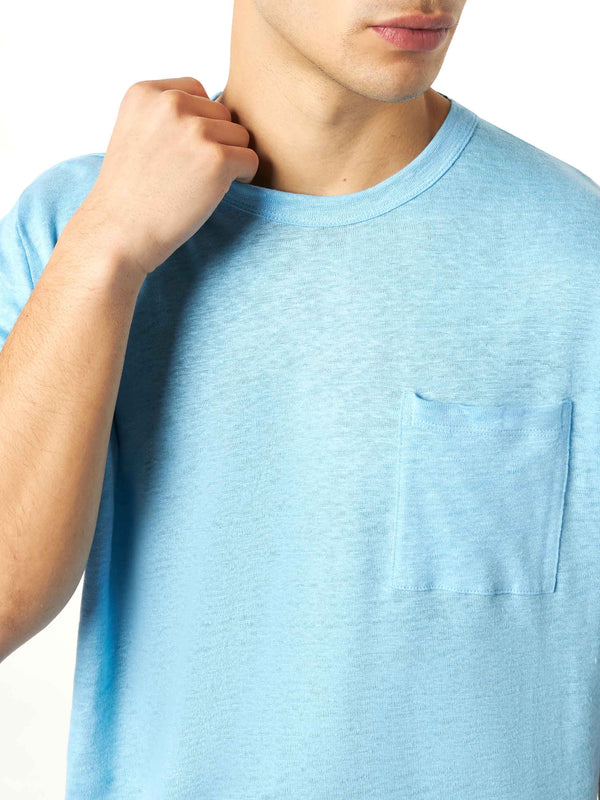 Man light blue linen jersey t-shirt