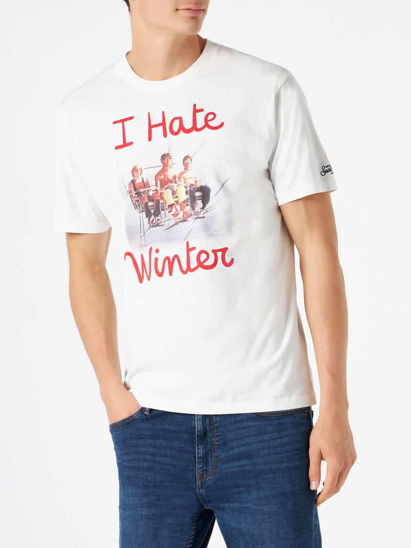 Weißes Herren-T-Shirt mit „I hate winter“-Aufdruck