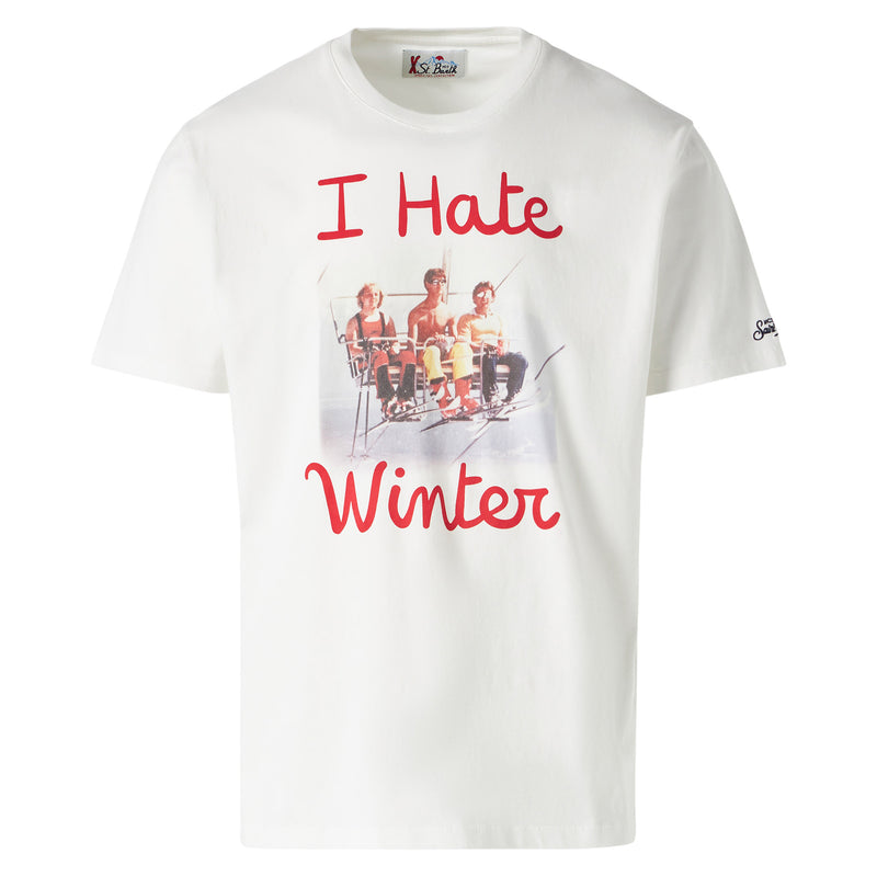 Weißes Herren-T-Shirt mit „I hate winter“-Aufdruck