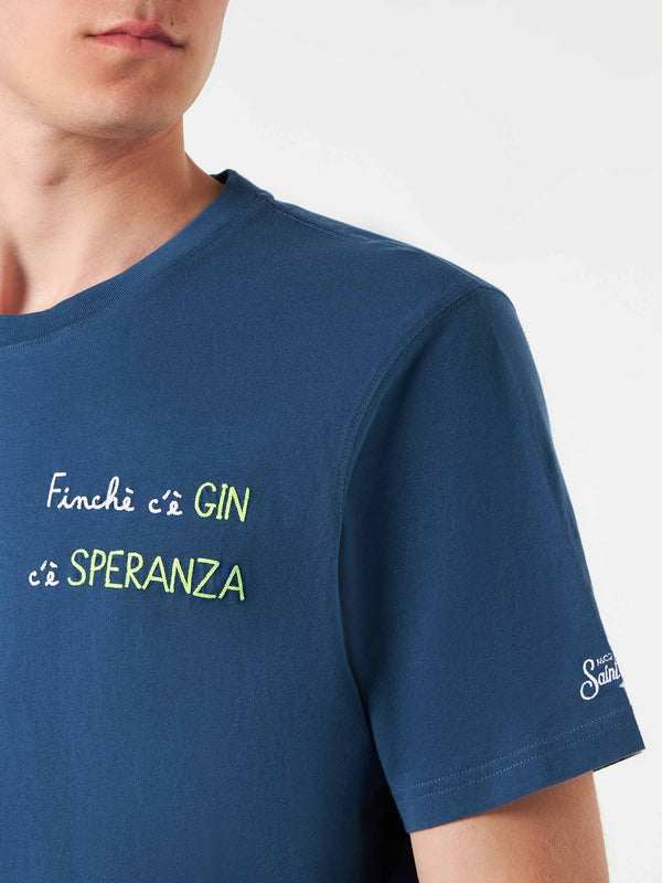 Herren-T-Shirt aus Baumwolle mit Finchè c'è GIN c'è SPERANZA-Stickerei