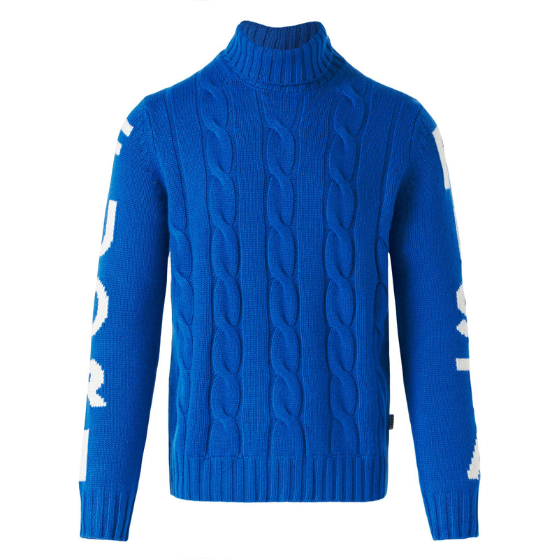 Man turtleneck braided sweater with Fuori pista print