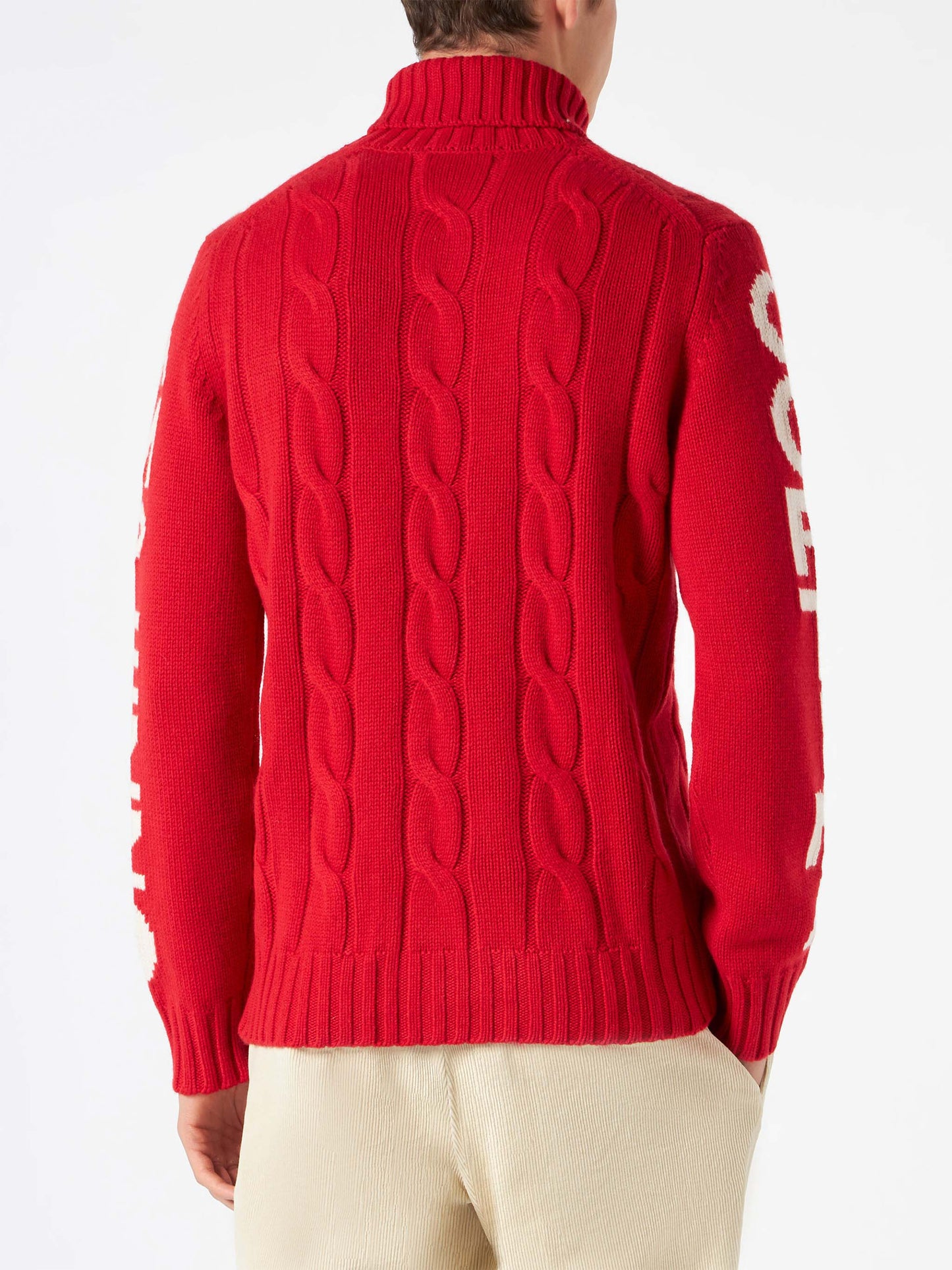 Maglione da uomo a collo alto intrecciato con stampa Cortina Ampezzo
