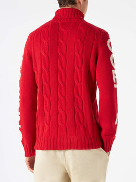 Maglione da uomo a collo alto intrecciato con stampa Cortina Ampezzo