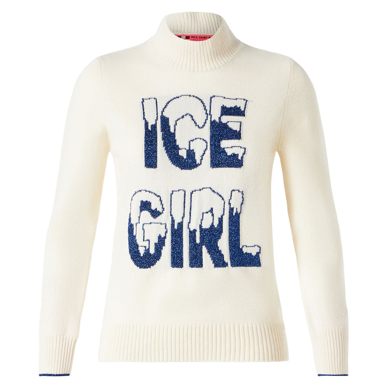 Half turtleneck sweater Ice Girl lurex graphic