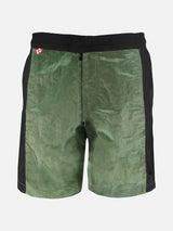 Military green swim shorts with contrast lateral band