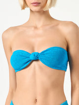 Woman dust blue crinkle bandeau top with knot