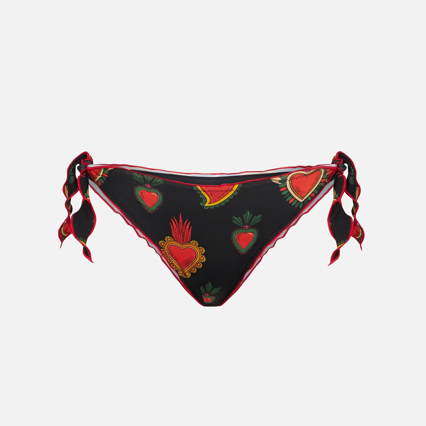 Woman ruffled cheeky swim briefs with heart print