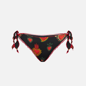 Woman ruffled cheeky swim briefs with heart print