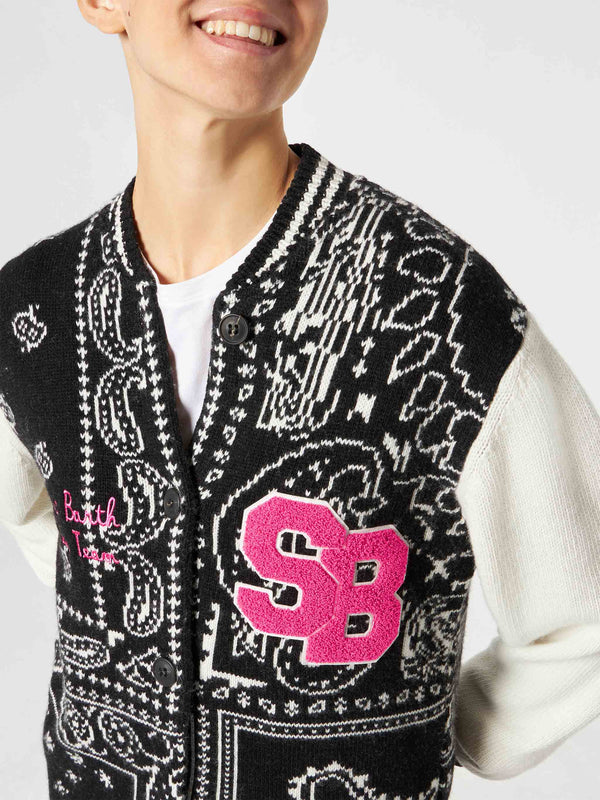 Woman college jacket with bandanna print