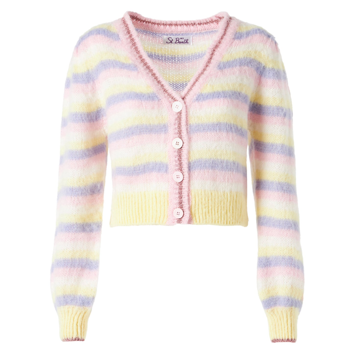 Brushed knit crop cardigan with puff sleeves and lurex details - MC2 Saint Barth
