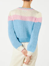 Brushed knit crop cardigan with puff sleeves