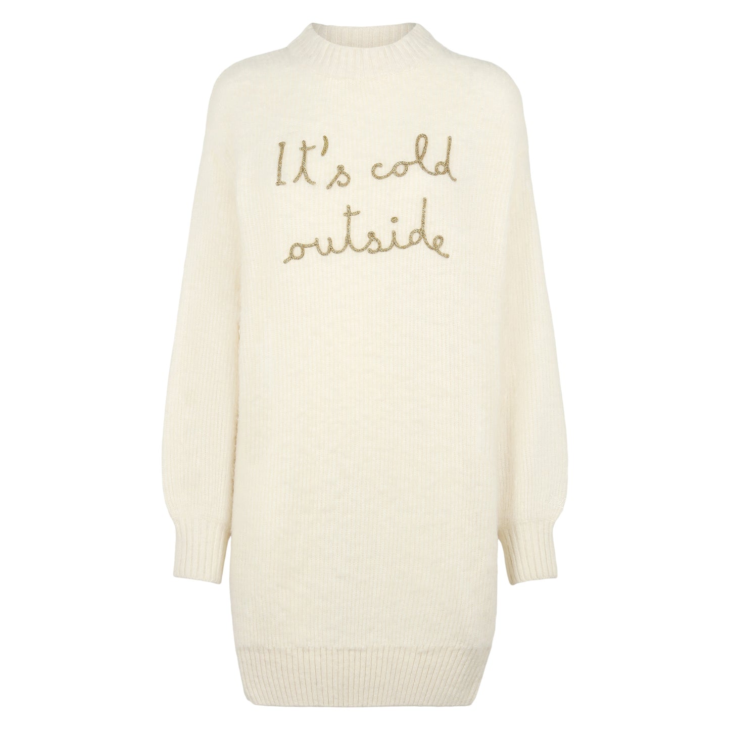 Kleid aus gebürstetem Strick mit „It's cold Outside“-Stickerei