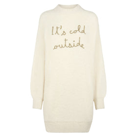 Kleid aus gebürstetem Strick mit „It's cold Outside“-Stickerei